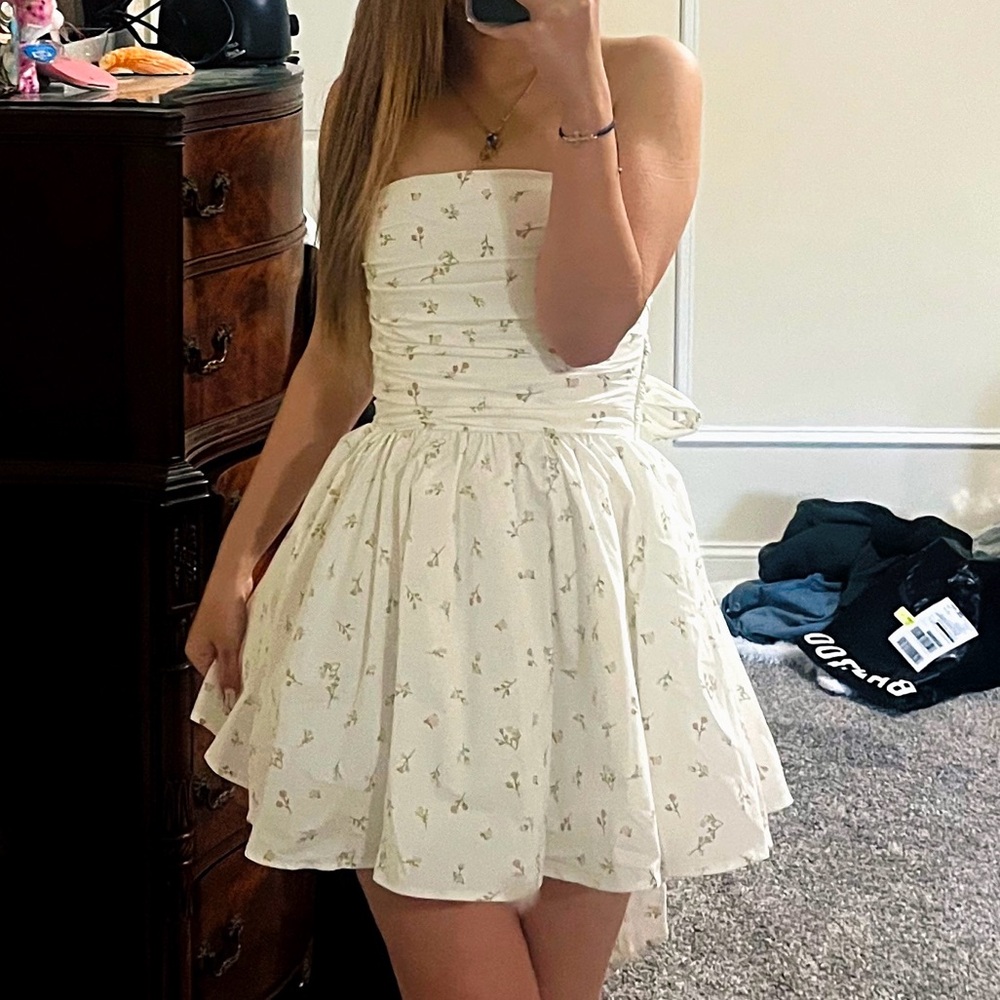 Strapless White Floral Dress